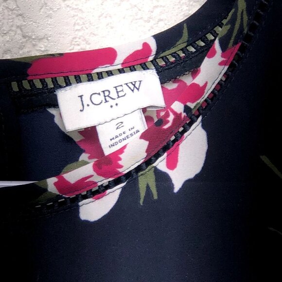 J Crew Women Navy Floral Cutout Tank Top Size 2 - Picture 4 of 8